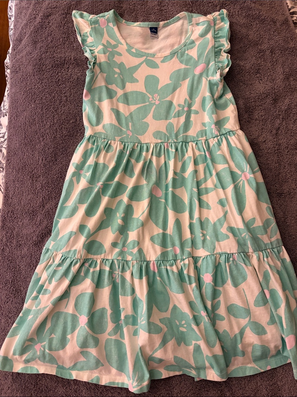 Old Navy Mint Green and Light Pink Floral Tiered Dress
